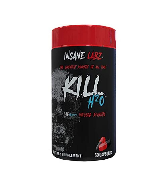 Insane Labz Kill H20, AMPiberry Infused Diuretic, Reduce Water Retention and Bloating Relief with Dandelion Root and Green Tea Extract, 20 Servings | 60 capsules |