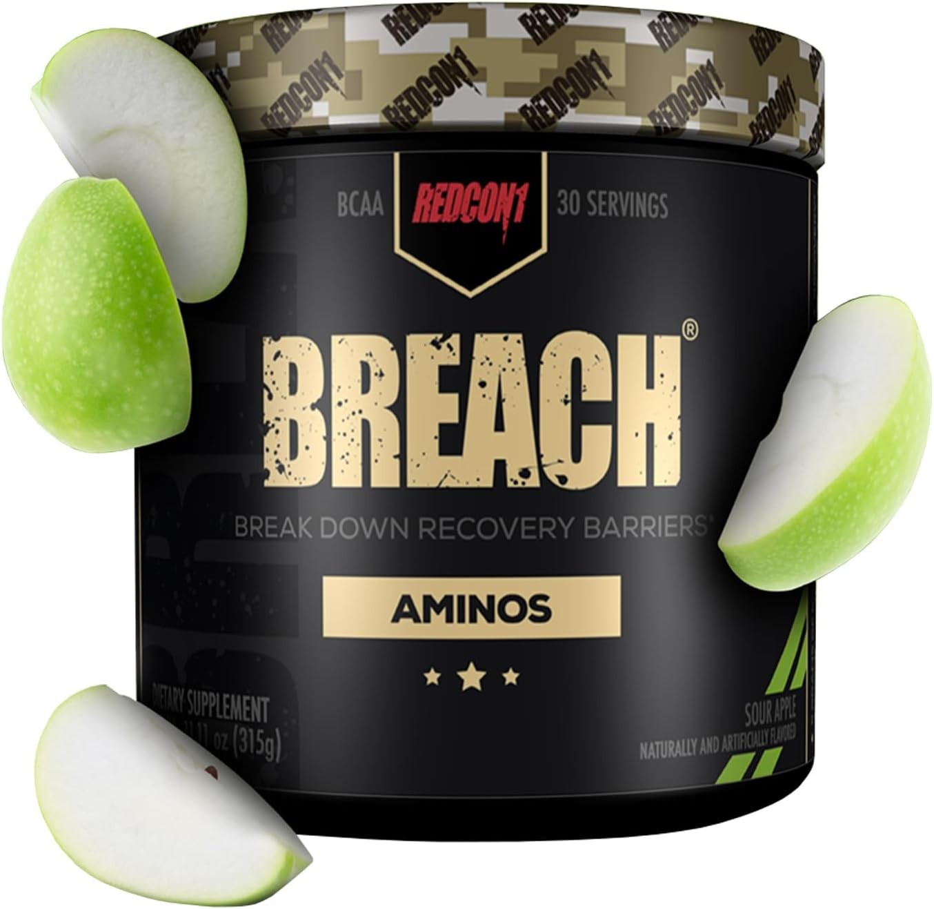 Redcon1 Breach Sour Apple - Keto Friendly + Sugar Free Essential Amino Acids for Recovery - Contains EAAs L-Leucine, L-Isoleucine & L-Valine 30 Servings (sour apple)