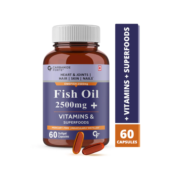 Carbamide Forte Fish Oil 2500mg For Men & Women with Biotin, Vitamin D, Vitamin K2-MK7 60 capsules | 30 servings |